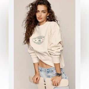 Sporty & Rich Cream Sweatshirt with Green Logo